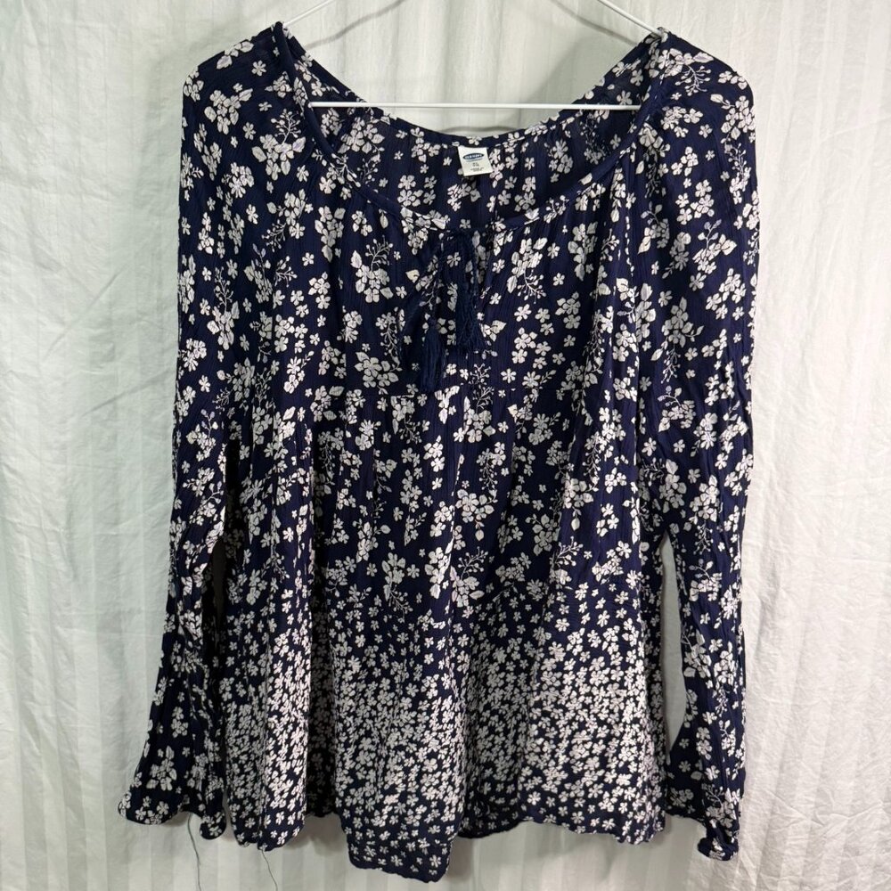 Vintage Old Navy Top Long sleeve Navy & White, Size XL Made in India